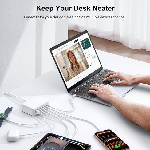 USB C Fast Charger Block 6 Ports Wall Charger 165W GaN Charging Station with PD USB C 65W Laptop Charger Compatible with iPhone 15 14 Pro Max, iPad Pro, Galaxy S24/23, MacBook Pro/Air Steam Deck in Saudi Arabia