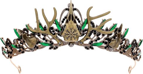 تاج جمجمة الغراب القوطي - غطاء رأس على شكل قزم أسود من القرون الوسطى، غطاء رأس خيالي للفايكنج سلتيك الملكة الملك للنساء والرجال زي عصر النهضة للهالوين عصابة رأس ساحرة in Kuwait