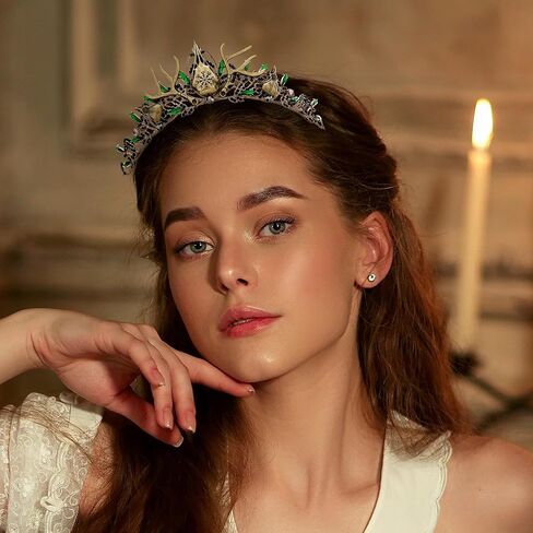 تاج جمجمة الغراب القوطي - غطاء رأس على شكل قزم أسود من القرون الوسطى، غطاء رأس خيالي للفايكنج سلتيك الملكة الملك للنساء والرجال زي عصر النهضة للهالوين عصابة رأس ساحرة in Kuwait