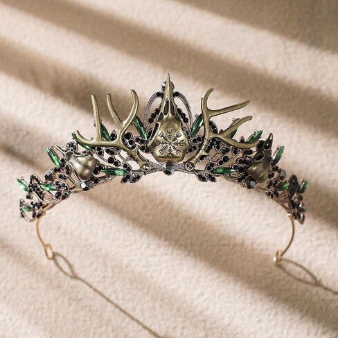 تاج جمجمة الغراب القوطي - غطاء رأس على شكل قزم أسود من القرون الوسطى، غطاء رأس خيالي للفايكنج سلتيك الملكة الملك للنساء والرجال زي عصر النهضة للهالوين عصابة رأس ساحرة in Kuwait