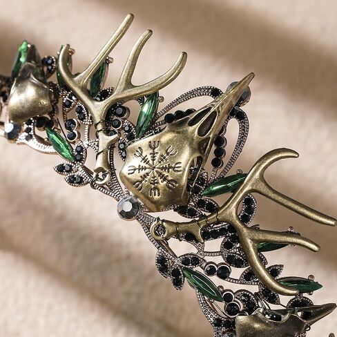 تاج جمجمة الغراب القوطي - غطاء رأس على شكل قزم أسود من القرون الوسطى، غطاء رأس خيالي للفايكنج سلتيك الملكة الملك للنساء والرجال زي عصر النهضة للهالوين عصابة رأس ساحرة in Kuwait