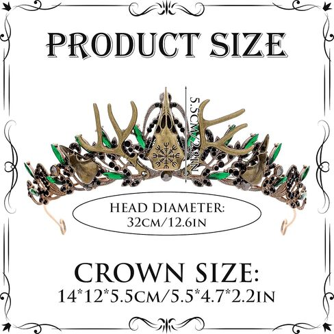 تاج جمجمة الغراب القوطي - غطاء رأس على شكل قزم أسود من القرون الوسطى، غطاء رأس خيالي للفايكنج سلتيك الملكة الملك للنساء والرجال زي عصر النهضة للهالوين عصابة رأس ساحرة in Kuwait