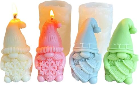 Christmas Tree Hugging Dwarf Silicone Mold; Snowflake Santa Candle Gypsum Resin Dropper Mold, 2 Pieces a Set. in Saudi Arabia