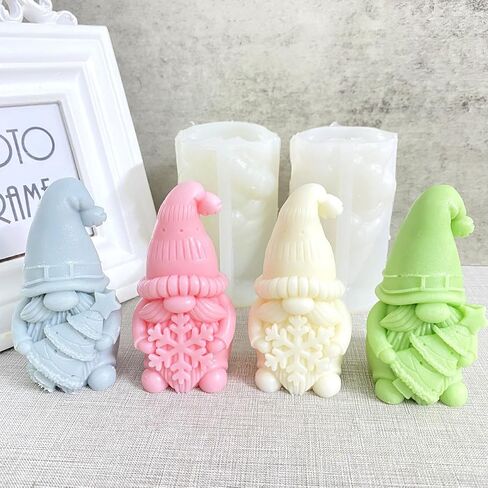 Christmas Tree Hugging Dwarf Silicone Mold; Snowflake Santa Candle Gypsum Resin Dropper Mold, 2 Pieces a Set. in Saudi Arabia