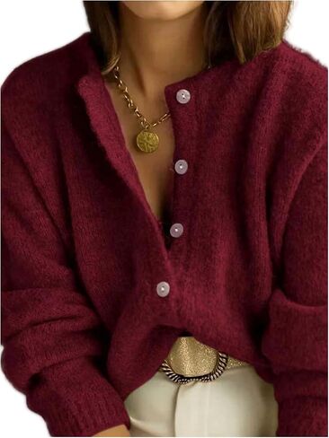 Women's Button Down Cardigan Long Sleeve Open Front Knit Sweater Fall Clothes in Saudi Arabia