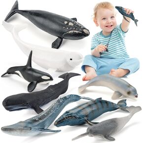 8PCS Whale Figurines Toys for Toddlers, Realistic Ocean Animals Figures Sea Creatures Toys for Kids Includes Beluga Orca Blue Whale, Birthday Party Favors & Gifts for Boy Girl in Kuwait