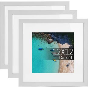 3 Pack 12x12 Black Picture Frame Set, Made of High Definition Glass and Square Photo Frame, Displays Picture 8x8 With Mat or 12 x 12 Without Mat, Desktop & Wall Collage Photo Frame in Saudi Arabia