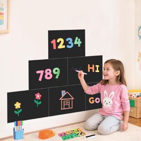 Magnetic Chalkboard Wall Decal for Kids Set of 6 Peel and Stick Magnet Sheets with Chalk Tangram Puzzle and Multiple Accessories Dusty Blue Magnetic Chalk Boardfor Home Playroom and Classroom in Kuwait