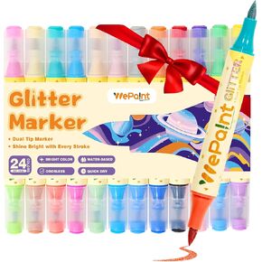 WePaint Glitter Marker Pens Dual Tip, 12 Shimmer Markers 24 Glitter Colors Metallic Marker with Brush Tips, Water-based Ink for Kids Adults DIY Crafts, Card Making, Scrapbooking, Kids School Supplies in Kuwait