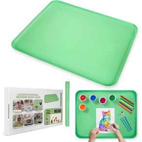 Extra Large Silicone Painting Mat for Crafts, 24"x 19" Waterproof Art Mat with Raised Sides for Paint, Clay Playdough, & Jewelry-Making (Green) in Saudi Arabia