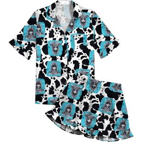Umenlele Women's Satin Silky Collar V Neck Ruffle Short Sleeve Top and Shorts Sleepwear PJs Pajamas Set in Kuwait