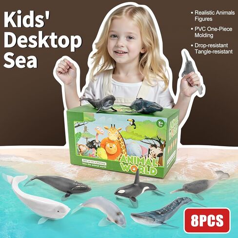 8 قطع من ألعاب تماثيل الحوت للأطفال الصغار، أشكال حيوانات المحيط الواقعية ومخلوقات البحر للأطفال تتضمن حوت بيلوجا أوركا الأزرق، هدايا وهدايا لحفلات أعياد الميلاد للأولاد والبنات in Kuwait