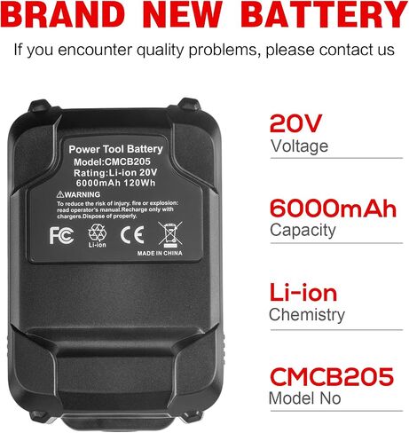 Labtec CMCB205 20V 6000mAh Battery Replacement for Craftsman 20V Battery CMCB204 CMCB202 CMCB201 CMCS500B CMCD700C1 Cordless Tool (Only for Craftsman 20V Max V20 Series) (2 Packs 5000mAh) in Saudi Arabia