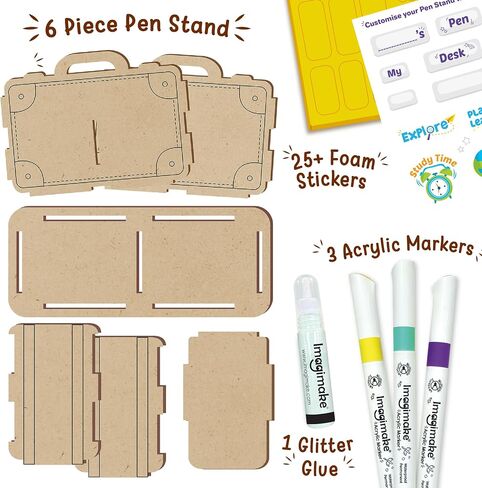 Imagimake DIY Wood Art Mega Pack | قم ببناء بيت الطيور الخشبي، 3 إطارات صور وحامل أقلام | أعمال الرسم على الخشب للأطفال | أكثر من 100 ملصق إسفنجي للحرف الخشبية | هدايا عيد ميلاد للأولاد والبنات للأعمار 5,6,7,8,9 in Kuwait