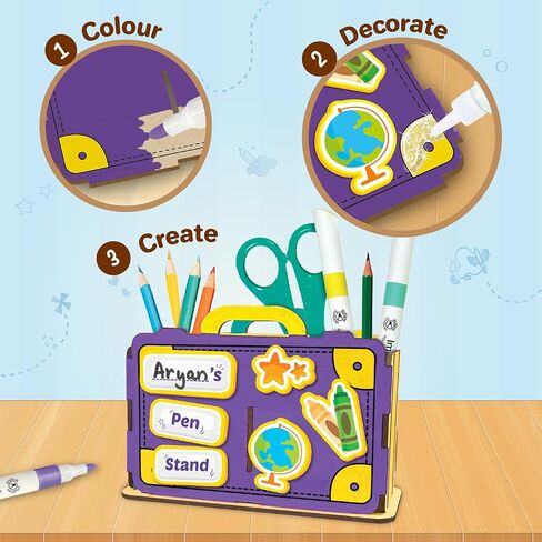 Imagimake DIY Wood Art Mega Pack | قم ببناء بيت الطيور الخشبي، 3 إطارات صور وحامل أقلام | أعمال الرسم على الخشب للأطفال | أكثر من 100 ملصق إسفنجي للحرف الخشبية | هدايا عيد ميلاد للأولاد والبنات للأعمار 5,6,7,8,9 in Kuwait