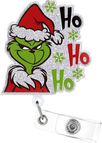Acrylic Christmas Badge Reel, Holiday Nurse Badge Reels with Rotation Alligator Clip, Retractable ID Name Badge Clip, Cute Puppy Santa Gingerbread Badge Holder for Nurse Student (Green) in Saudi Arabia