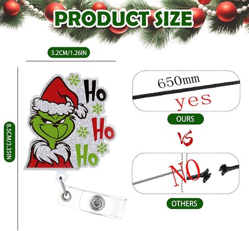 Acrylic Christmas Badge Reel, Holiday Nurse Badge Reels with Rotation Alligator Clip, Retractable ID Name Badge Clip, Cute Puppy Santa Gingerbread Badge Holder for Nurse Student (Green) in Saudi Arabia