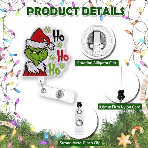 Acrylic Christmas Badge Reel, Holiday Nurse Badge Reels with Rotation Alligator Clip, Retractable ID Name Badge Clip, Cute Puppy Santa Gingerbread Badge Holder for Nurse Student (Green) in Saudi Arabia