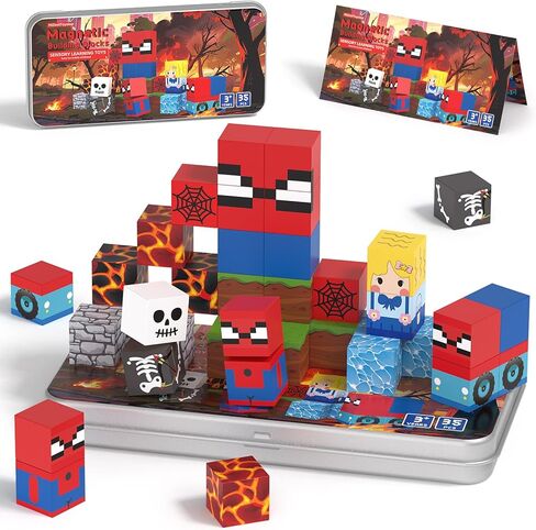 35 قطعة من المكعبات المغناطيسية للسفر، مكعبات مغناطيسية تعليمية صغيرة من STEM مع صندوق حديد محمول، هدايا عيد الميلاد للأولاد والبنات للأعمار 3 4 5 6 7 8، عنكبوت in Kuwait