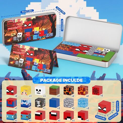 35 قطعة من المكعبات المغناطيسية للسفر، مكعبات مغناطيسية تعليمية صغيرة من STEM مع صندوق حديد محمول، هدايا عيد الميلاد للأولاد والبنات للأعمار 3 4 5 6 7 8، عنكبوت in Kuwait