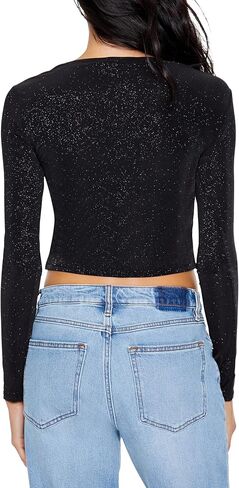 Forever 21 Womens Glitter Knit Button-up Crop Top in Saudi Arabia