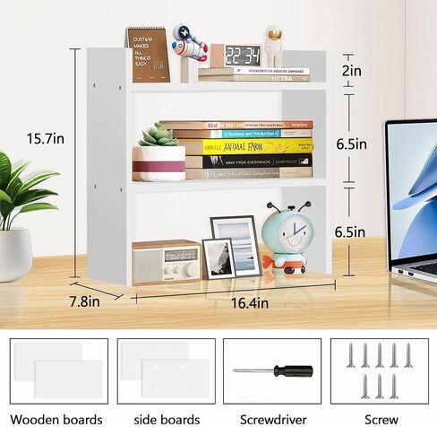 Wood Desk Organizer - Small Desk Hutch Dorm, 2 Tier Desktop Bookshelf for Workspace Organizers, Shelf for Office Storage in Saudi Arabia