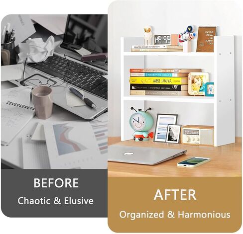 Wood Desk Organizer - Small Desk Hutch Dorm, 2 Tier Desktop Bookshelf for Workspace Organizers, Shelf for Office Storage in Saudi Arabia