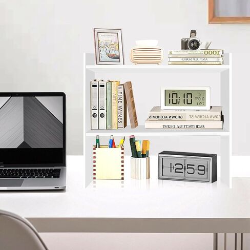 Wood Desk Organizer - Small Desk Hutch Dorm, 2 Tier Desktop Bookshelf for Workspace Organizers, Shelf for Office Storage in Saudi Arabia