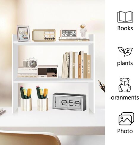 Wood Desk Organizer - Small Desk Hutch Dorm, 2 Tier Desktop Bookshelf for Workspace Organizers, Shelf for Office Storage in Saudi Arabia