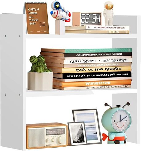 Wood Desk Organizer - Small Desk Hutch Dorm, 2 Tier Desktop Bookshelf for Workspace Organizers, Shelf for Office Storage in Saudi Arabia