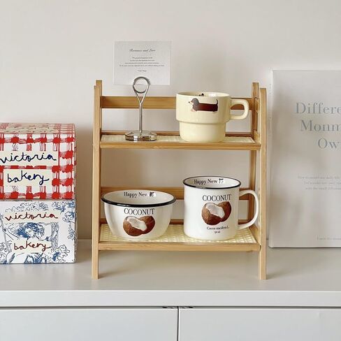 Wooden Double Layer Rack, Compact Tabletop Storage Rack, Versatile Organizer for Kitchen, Office, Dining Room, Ideal for Coffee Mug in Kuwait