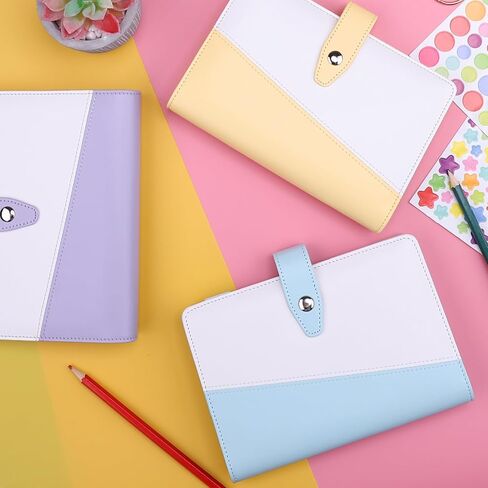 A6 Binder Cover for Refill Paper, Refillable Budget Planner With Magnetic Closure - PU Leather 6 Ring Notebook Personal Organizer, White & Mint Blue in Saudi Arabia