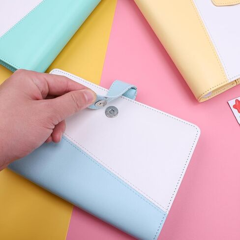 A6 Binder Cover for Refill Paper, Refillable Budget Planner With Magnetic Closure - PU Leather 6 Ring Notebook Personal Organizer, White & Mint Blue in Saudi Arabia
