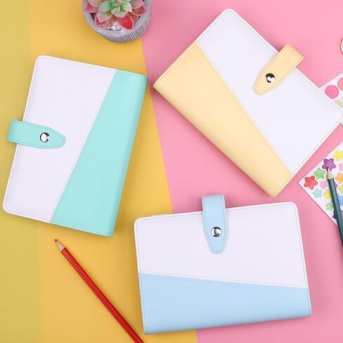 A6 Binder Cover for Refill Paper, Refillable Budget Planner With Magnetic Closure - PU Leather 6 Ring Notebook Personal Organizer, White & Mint Blue in Saudi Arabia