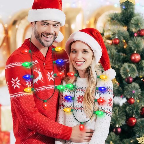 LED Christmas Xmas Light Up Necklace Bulb for Holiday Party Favors 9 LED Bulbs - Ugly Christmas Sweater Accessories (6 Pack) in Saudi Arabia