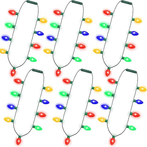 LED Christmas Xmas Light Up Necklace Bulb for Holiday Party Favors 9 LED Bulbs - Ugly Christmas Sweater Accessories (6 Pack) in Saudi Arabia