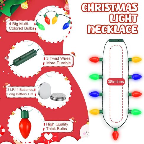 LED Christmas Xmas Light Up Necklace Bulb for Holiday Party Favors 9 LED Bulbs - Ugly Christmas Sweater Accessories (6 Pack) in Saudi Arabia