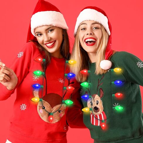 LED Christmas Xmas Light Up Necklace Bulb for Holiday Party Favors 9 LED Bulbs - Ugly Christmas Sweater Accessories (6 Pack) in Saudi Arabia