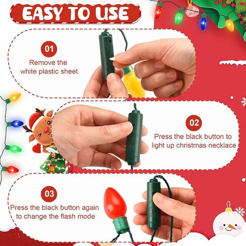 LED Christmas Xmas Light Up Necklace Bulb for Holiday Party Favors 9 LED Bulbs - Ugly Christmas Sweater Accessories (6 Pack) in Saudi Arabia