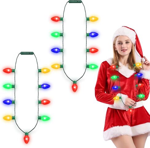 LED Christmas Xmas Light Up Necklace Bulb for Holiday Party Favors 9 LED Bulbs - Ugly Christmas Sweater Accessories (6 Pack) in Saudi Arabia