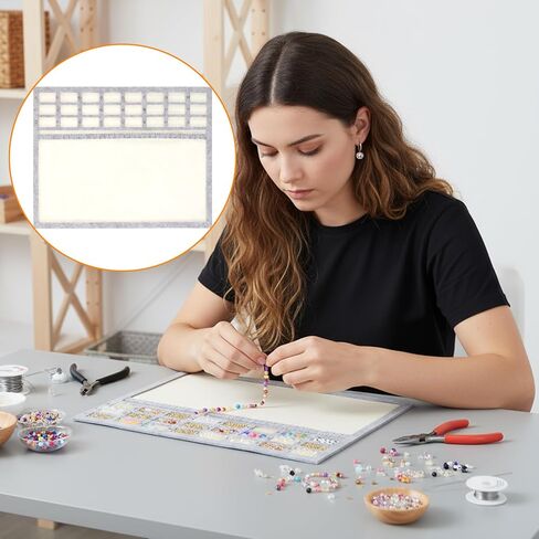 سجادة خرز لصنع المجوهرات، سجادة خرز مستطيلة مقاس 14 × 11 بوصة بمقياس أبجدي وسنتيمتر، لوحة خرز غير قابلة للانزلاق للحرف الفنية التي تصنعها بنفسك، مستلزمات الخرز (رمادي) in Kuwait