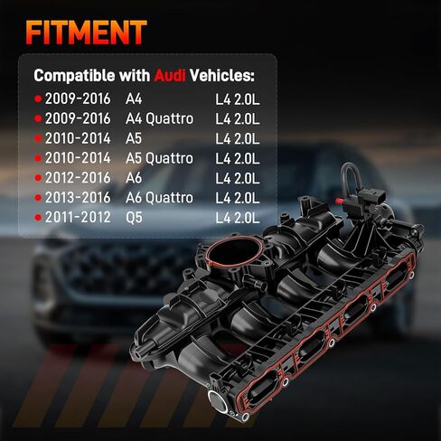 مجموعة مشعب سحب المحرك مع مستشعر ومحرك تحكم متوافق مع 2009-2016 Audi A4 Quattro، A5 Quattro، A6 Quattro، 2012-2016 Q5، L4 2.0L يستبدل #06H133201AT 06H133201AN in Saudi Arabia