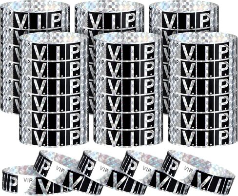 200 Pcs Laser VIP Wristbands, Waterproof VIP Wristbands for Events, Laser Paper Bracelets for Concerts, Parties, Festivals, Adhesive Closure(Silver) in Saudi Arabia