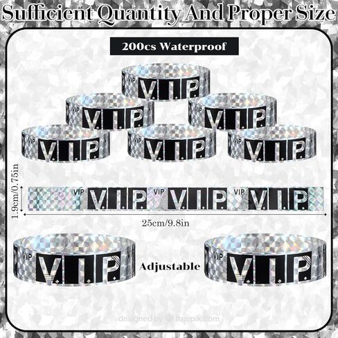 200 Pcs Laser VIP Wristbands, Waterproof VIP Wristbands for Events, Laser Paper Bracelets for Concerts, Parties, Festivals, Adhesive Closure(Silver) in Saudi Arabia