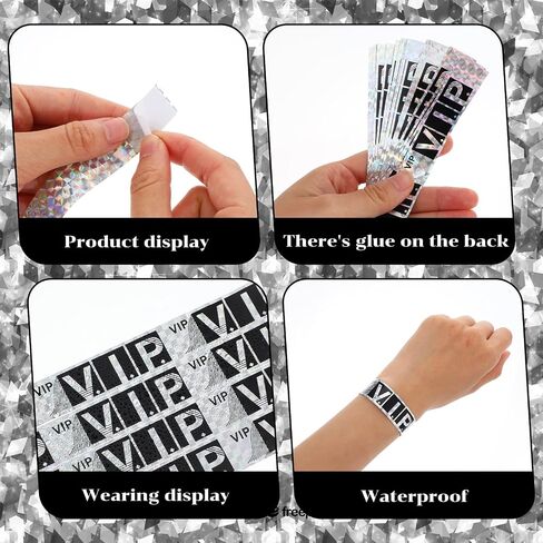 200 Pcs Laser VIP Wristbands, Waterproof VIP Wristbands for Events, Laser Paper Bracelets for Concerts, Parties, Festivals, Adhesive Closure(Silver) in Saudi Arabia