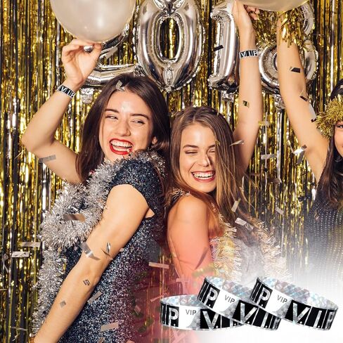 200 Pcs Laser VIP Wristbands, Waterproof VIP Wristbands for Events, Laser Paper Bracelets for Concerts, Parties, Festivals, Adhesive Closure(Silver) in Saudi Arabia