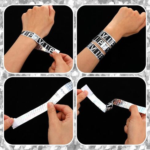 200 Pcs Laser VIP Wristbands, Waterproof VIP Wristbands for Events, Laser Paper Bracelets for Concerts, Parties, Festivals, Adhesive Closure(Silver) in Saudi Arabia