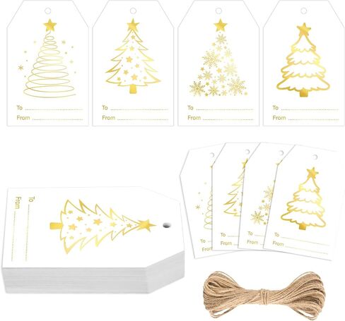 G2PLUS 60Pcs Gold Christmas Gift Tags - 4 Styles Christmas Name Tags, Xmas Tree Holiday Paper Gift Tags with String for DIY Crafts, Party Favors, Gift Exchange, Stocking Stuffers in Saudi Arabia
