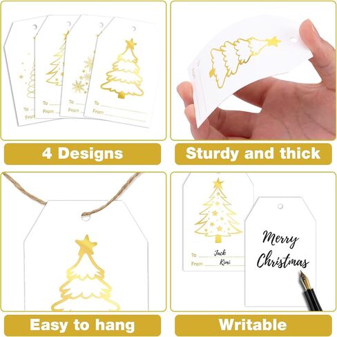 G2PLUS 60Pcs Gold Christmas Gift Tags - 4 Styles Christmas Name Tags, Xmas Tree Holiday Paper Gift Tags with String for DIY Crafts, Party Favors, Gift Exchange, Stocking Stuffers in Saudi Arabia