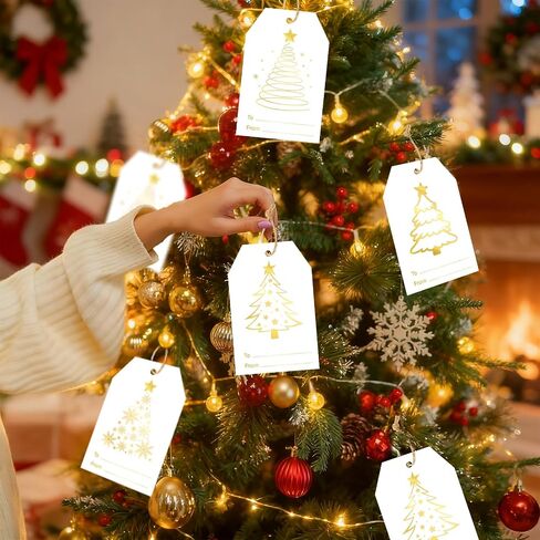 G2PLUS 60Pcs Gold Christmas Gift Tags - 4 Styles Christmas Name Tags, Xmas Tree Holiday Paper Gift Tags with String for DIY Crafts, Party Favors, Gift Exchange, Stocking Stuffers in Saudi Arabia